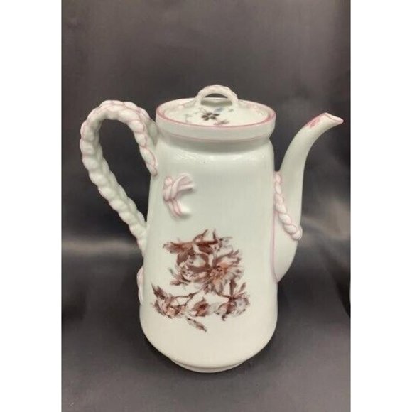 Antique Haviland Limoges English Registry 11pc Pink Braided Rope Handles Tea Set - Picture 2 of 12